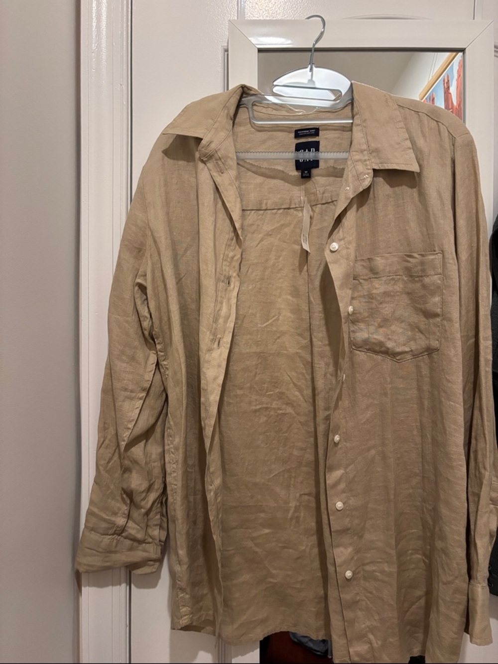 GAP Tan Boyfriend Buttons Down Linen Shirt